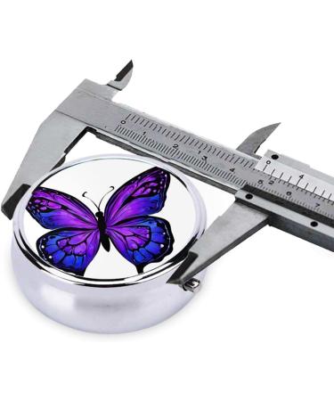 Purple Butterfly Printed Round Pill Box - 3 Compartment Portable Organizer for Travel | Mini Decorative Pocket Pill Case - Buy Online on GoSupps.com