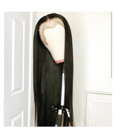 Missyvan Synthetic Lace Front Wigs Black Hair Long Straight Lace Front Wig Light Yaki Heat Resistant Fiber Natural Hair Line Middle Deep Part Baby Hair