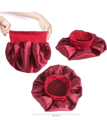 Wide Band Satin Hair Bonnet for Sleeping - Silk Cap for Women & Girls - Elastic Hat for Black & Curly Hair - 1pcs Wine Red - Buy Online on GoSupps.com