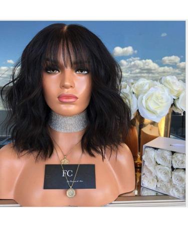 BGHJUE AFRICAN WIG Black Fluffy Short Hair Lace Front Human Hair Wigs for Black Women Pre Plucked Hairline Lace Front Wig Brazilian Remy Hair