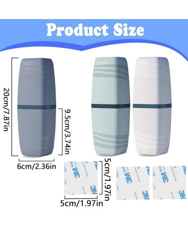 3PC Portable Toothbrush Mug Travel Set - Toothbrush Case & Cup with Adhesive Pads for Business Trips | Gray Light Gray Blue White - Buy Online on GoSupps.com