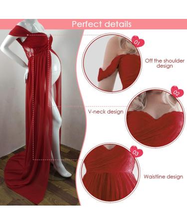 FEOYA Maxi Maternity Dress Chiffon Lace Strapless Gown | Red | Split Front | Photography | Full Length - Buy Online on GoSupps.com