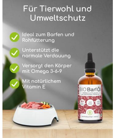 Organic BARF Feed Oil for Dogs & Cats | 100ml Cold Pressed Hemp Linseed Evening Primrose Chia Pumpkin Seed & Olive Oil | Vitamin E Rich | Organic from Germany | De- ko-060 - Buy Online on GoSupps.com