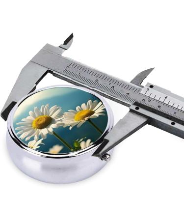Portable Metal Pill Box with Daisies - Round Mini 3-Compartment Design | Ideal for Travel & Small Pills | Hinged Fastening in Black - Buy Online on GoSupps.com