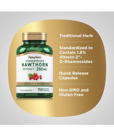 Piping Rock Hawthorn Berry Capsules | 250mg | 150 Pills | Herb Extract Supplement | Non-GMO Gluten Free - Buy Online on GoSupps.com