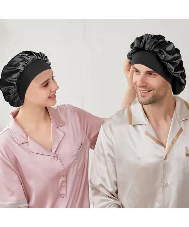 Admitry Satin Hair Bonnet Set - Premium Soft Silk Sleep Cap for Women & Girls - Breathable Night Hood Black - Buy Online on GoSupps.com