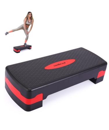 JAXPETY 27'' Fitness Aerobic Step Adjust 4" - 6" Exercise Stepper with Risers Home Gym Black + Red