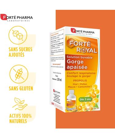 Fort Pharma - Fort Royal Soothing Throat Syrup - Dry and Oily Cough Syrup - Adults and Children from 3 years - Delicious Caramel Taste | Sore Throat - Propolis Honey | Drinking Syrup 120ml - Buy Online on GoSupps.com