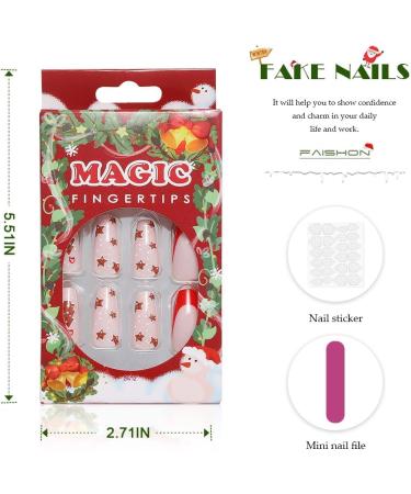 Vatocu Christmas False Nails - Long Xmas Snowflakes Glitter Press on Nails for Women and Girls (24pcs) - Buy Online on GoSupps.com