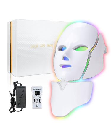 LOUDYKACA Led Face Mask Light Therapy 7 Color Led Light Therapy Facial Mask Blue Red Light Therapy for Face Acne Reduction Skin Care Mask White