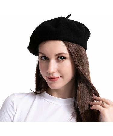 Spooktacular Creations Black Wool Beret Hat for Women - Stylish & Warm French Cap - Buy Online on GoSupps.com