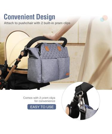 Lekebaby Large Baby Changing Bag - Stylish Nappy Bags for Mom and Dad - Travel Tote with Changing Mat - Quilted Grey - Buy Online on GoSupps.com