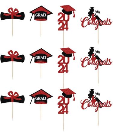 Bekaterea 12PCS 2024 Graduation Hats Cupcake Toppers Graduation girl cake decoration 2024 Grad Graduation Appetizer Dessert Decoration Picks Perfect for Graduation Party mini Cake Decorating Black Gold12 - Buy Online on GoSupps.com