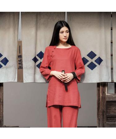 KSUA Women's Zen Meditation Uniform Cotton Linen Tai Chi Kung Fu Clothes - Red US M / Tag L - Buy Online on GoSupps.com