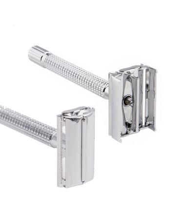 Premium Chrome Long Handle Butterfly Safety Razor Kit for Men Double Edge Shaver with Leather Case & Stand | International Shipping Available - Buy Online on GoSupps.com