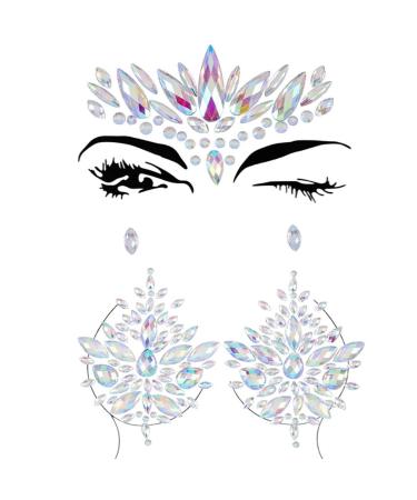 Chicque Rhinestone Body Jewels Festival Mermaid Chest Stickers Crystal Eyes Face Stickers Face Jewels Rave Party Face Jewelry for Women and Girls 2PCS (C)