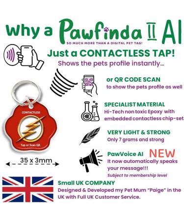 Pawfinda II AI Next Gen AI Digital Personalised Cat Dog Pet Engraved ID Tag with CONTACTLESS NFC and QR Code Technology Now with PawVoice AI. UK Developed Designed and Supported. Flash Paw - Buy Online on GoSupps.com