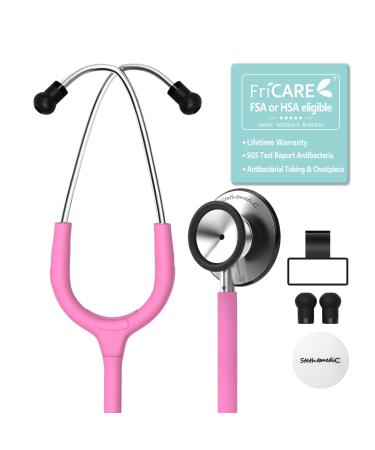 Dual Head Stethoscope for Medical and Home by FriCARE, Classic Lightweight Design, Stethoscope for Adult, Gift for Nurses, Doctors, Medical Students, 28 inch (Peach Pink)