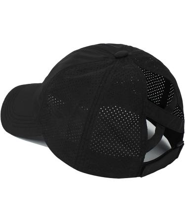 Women's Criss Cross Ponytail Baseball Cap | Adjustable High Bun Ponycap | Quick Drying Mesh Hat (1 Pack, Black) - Buy Online on GoSupps.com