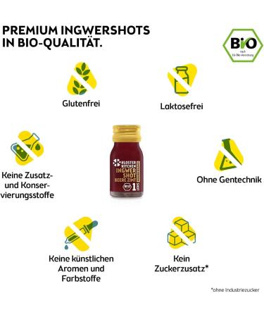  Kloster Kitchen Kloster Kitchen 1SHOT 28 x 30 ml Organic Ginger Bottles with Small Pieces of Ginger I Limited Edition Ginger Shot Vegan Glass Bottle Sweet No Additives and Includes - Buy Online on GoSupps.com