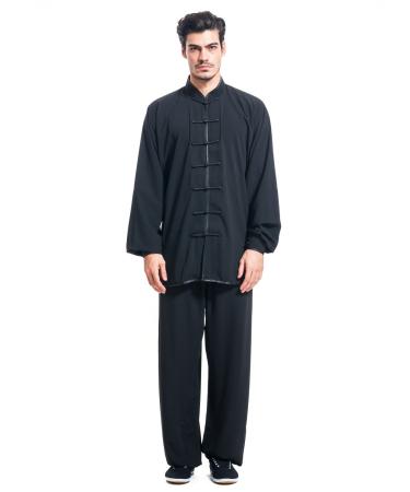 ICNBUYS Men's Kung Fu Tai Chi Uniform Cotton Silk Black X-Large