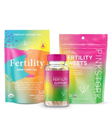 Pink Stork Fertility Bundle: Fertility Tea + Fertility Supplements for Women, Conception Prenatal Vitamin, Vitex + Inositol + Ashwagandha + Folate + Zinc, Hormone Balance for Women, Women-Owned