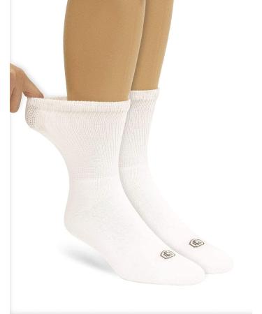 Doctor's Choice Diabetic Socks for Men - Seamless Non-Binding Top - 4 Pairs - White - Large & X-Large Sizes - Crew Style - Buy Online on GoSupps.com