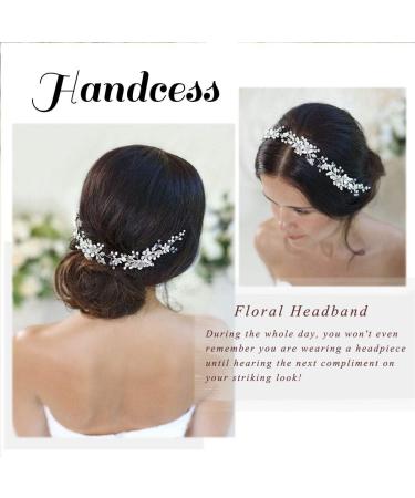 Handcess Flower Wedding Hair Vines Silver Pearls Crystal Headpieces Leaves Rhinestone Bridal Hair Accessoreies for Women and Girls - Buy Online on GoSupps.com