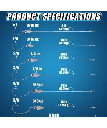 Texas Rig Bass Fishing Leaders Kit - 3/0 Hooks, 1/4 oz Weights - 5pcs - Buy Online on GoSupps.com