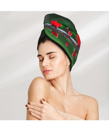 Red Cute Birds Coral Velvet Dry Hair Cap - Unisex Wet Towel Wrap for Bathroom Pool Party & Beach - Perfect Home Accessory - Buy Online on GoSupps.com