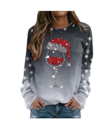 Women's Christmas Sweatshirts Cute Snowman Penguin Print O-Neck Raglan Top Shirt Pullover Comfy Warm Xmas Jumper Winter Long Sleeve Tops Loose Tunic Top Sweaters Z32-grey XL