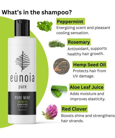 Pure Mint Clarifying Shampoo for buildup by Eunoia - Made In Canada - Featuring Peppermint and Rosemary Oil with Aloe Leaf Juice - Our Sulfate Free Shampoo is 100% Vegan and Cruelty Free No Parabens Silicone or Artificial Fragrance 8oz/236.6ml - Buy Online on GoSupps.com