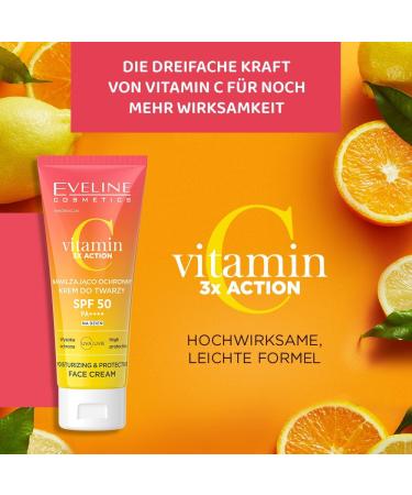Eveline Cosmetics Sunscreen LSF50 - UV Protection Dark Spot Defense & Moisturizing Day Cream with Vitamin C - Buy Online on GoSupps.com
