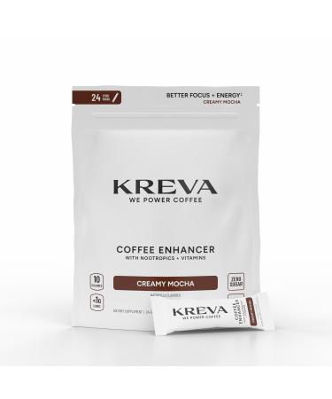 KREVA Smart Coffee Enhancer | Nootropics + B Vitamins | Better Focus & Energy | 24 Stick Packs | Zero Sugar (24 Pack Mocha) Mocha 4.32 Ounce (Pack of 1)