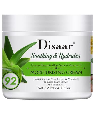DISAAR Beauty Moisturizing Cream 92% Aloe Vera Cocoa Beans Vitamin E Hydrates Body Skin After Shower Anti-Wrinkle 120ml/4.03fl.oz