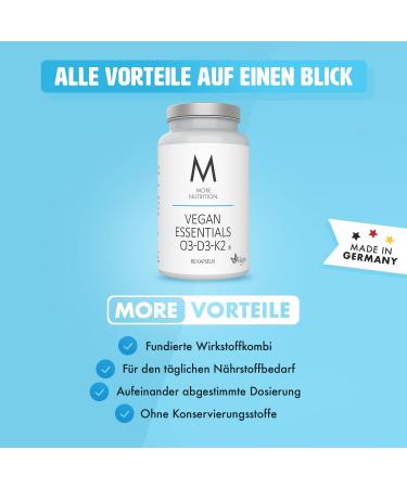 MORE NUTRITION Vegan Essentials O3-D3-K2 | 80 Algae Oil Capsules | Omega 3 & Vegan-Friendly Supplements - Buy Online on GoSupps.com