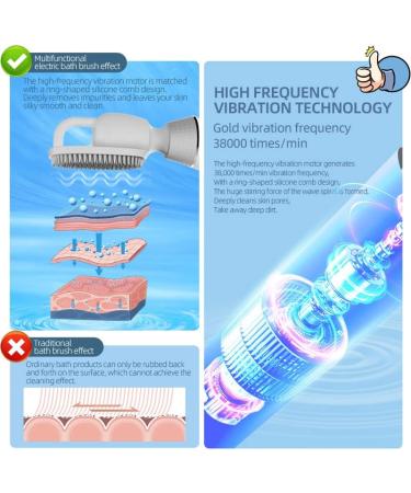 Rechargeable Electric Body Brush | Silicone Back Scrubber | 5 Modes | IPX7 Waterproof | Long Handle Exfoliating Spin Scrubber | Shower and Bath Tool - Buy Online on GoSupps.com