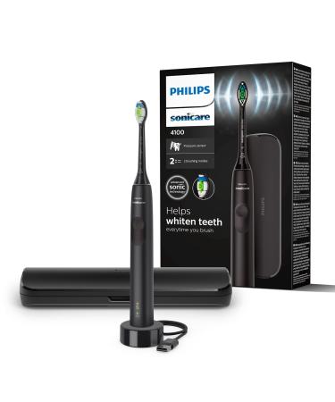 Philips Sonicare 4100 - Philips Sonicare Electric Toothbrush for Adults with 1 x Philips W2 Optimal White Sonic Brush Head in Black Slim Travel Case and USB Charger (Model HX3683/54)