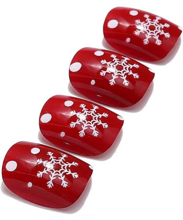 Brishow Christmas False Nails - Snow Press on Nails with Christmas Tree Design - Antler Short Red Fake Nails 24pcs for Women and Girls - Buy Online on GoSupps.com