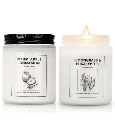 Candles, Apple Cinnamon and Lemongrass Eucalyptus Candles for Home Scented, 2 Pack Candles Gifts for Women, 15 oz Soy Candle, Scented Candles Gifts Set for Mother's Day, Valentine, Christma's Gifts