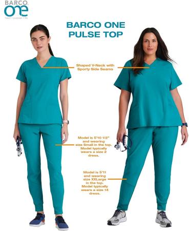BARCO ONE Women's Pulse Scrub Top Sporty V-Neck Medical Top w/ 4-Way Stretch & 5 Pockets Small Black - Buy Online on GoSupps.com