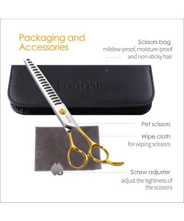 FOGOSP Professional Dog Grooming Scissors - 7.5 inch Curved & Straight Shears Set for Groomers | Thinning & Chunker Gold Shears - 6.75 inch - Buy Online on GoSupps.com
