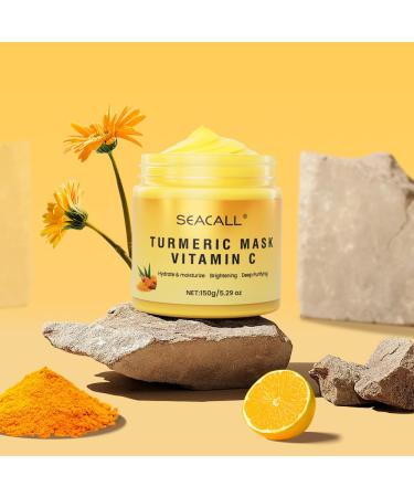 Turmeric Vitamin C Facial Mask with Aloe Vera & Vitamin E - Deep Cleanse Brighten & Moisturize (5.29 oz) | International Shipping - Buy Online on GoSupps.com