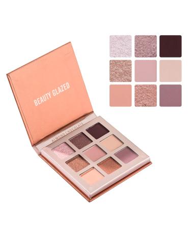 Beauty Glazed 9 Colors Pearlescent Blend Eye Shadow Powder Shimmer Matte Long Lasting Lock Color Eyeshadow Palette Highly Pigmented Multi-reflective Makeup Eye Shadow #ALMOND