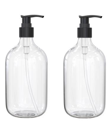 10 Ounce Clear Plastic Pump Bottle Dispenser, Refillable Empty Bottle Container with Pump for Essential Oil Soap Lotion Shampoo, 2 Pcs 10oz