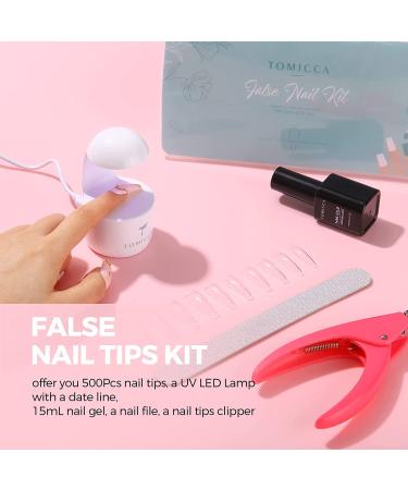 TOMICCA Nail Tips and Glue Gel Kit - 500PCS Coffin Soft Gel Tips + UV LED Lamp + 15ML 4 In 1 Nail Glue Gel - Professional Acrylic Nail Extension Kit for Easy DIY Nail Art - Buy Online on GoSupps.com