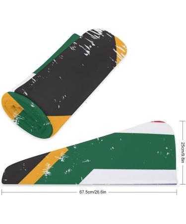 South African Flag Microfiber Hair Towel Wrap for Women | Super Absorbent 10x26 Inch Turban with Button - Buy Online on GoSupps.com