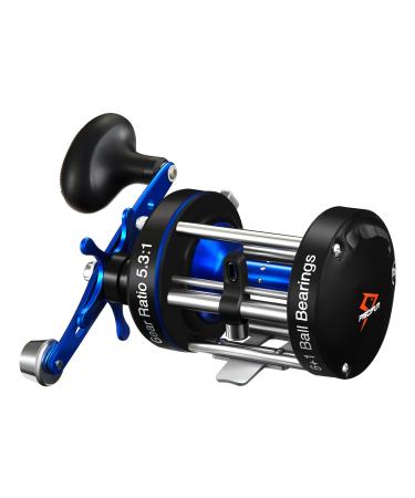 Piscifun Chaos XS Baitcasting Fishing Reel, Reinforced Metal Body Round Baitcaster Reel, Smooth Powerful Saltwater Inshore Surf Trolling Reel, Conventional Reel for Catfish, Musky, Bass, Pike Blue 60 Right Hand Retrieve