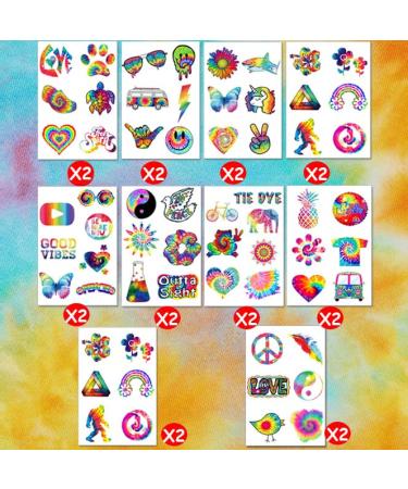Tie Dye Temporary Tattoos Stickers 120pcs - Birthday Party Decorations for Kids - Carnival Rewards - Buy Online on GoSupps.com