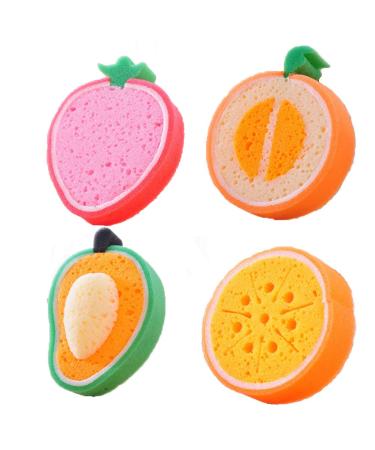 4Pcs Fruit Cleaning Sponge Cute Fruit Shape Magic Sponge Dish Washing Sponge Cleaning Pads for Kitchen Bathroom